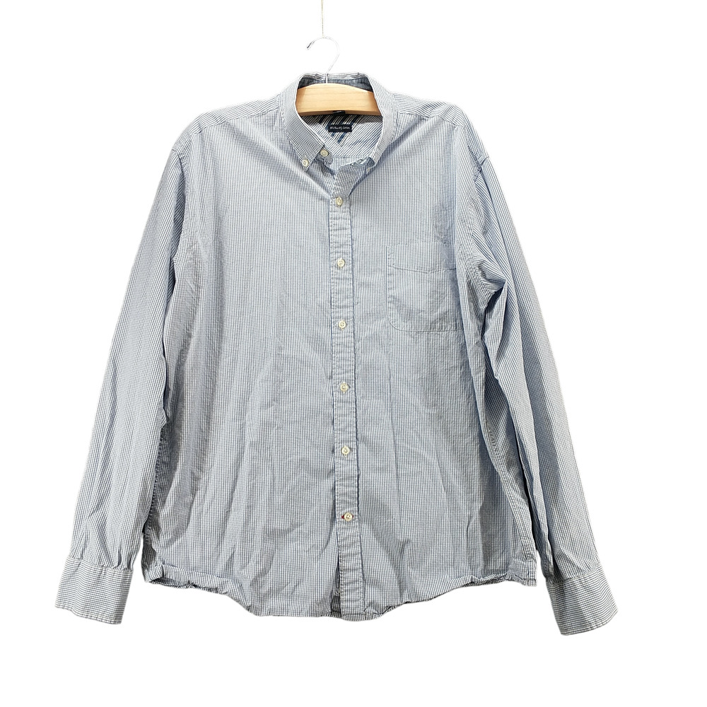 Tommy Hilfiger Mens Vintage Fit Button-Down Shirt Blue White XL 80s 2 Ply Cotton